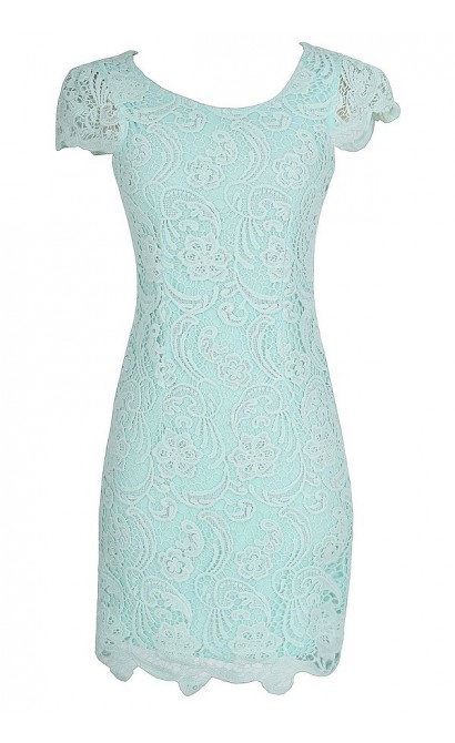 Nila Crochet Lace Capsleeve Pencil Dress in Pale Mint